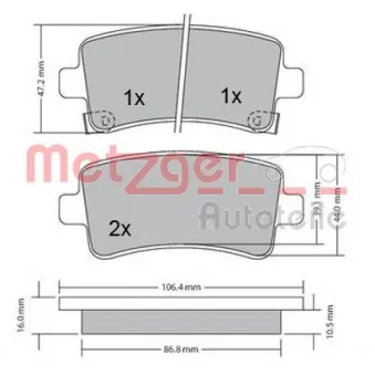 Jeu de 4 plaquettes de frein arrière METZGER 1170152