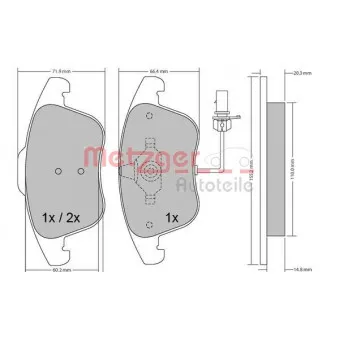 Jeu de 4 plaquettes de frein avant METZGER 1170156