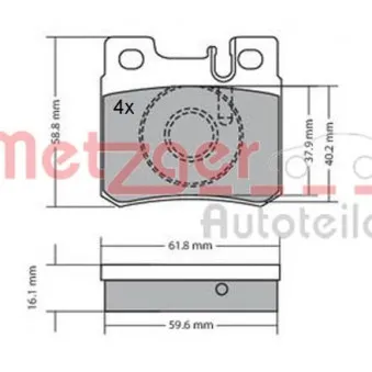 Jeu de 4 plaquettes de frein arrière METZGER 1170158