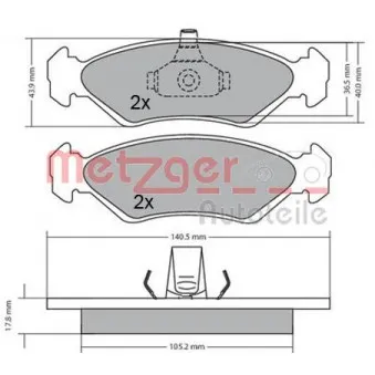 Jeu de 4 plaquettes de frein avant METZGER 1170182