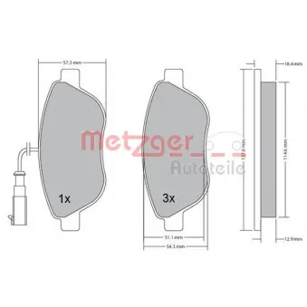 Jeu de 4 plaquettes de frein avant METZGER 1170185