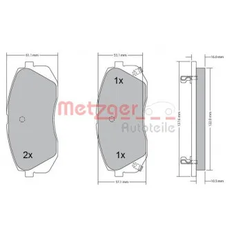 Jeu de 4 plaquettes de frein avant METZGER 1170186