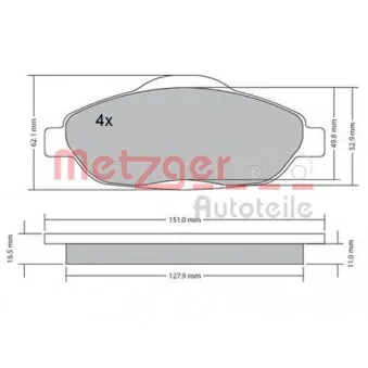 Jeu de 4 plaquettes de frein avant METZGER 1170194