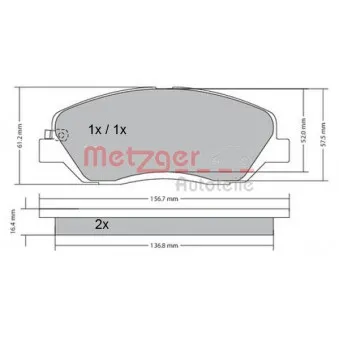 Jeu de 4 plaquettes de frein avant METZGER 1170205