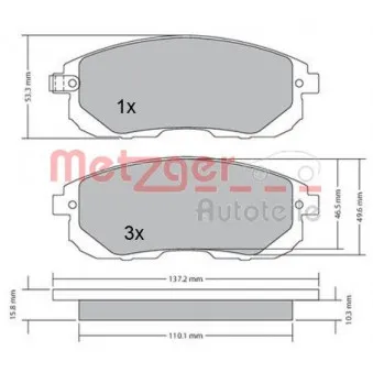 Jeu de 4 plaquettes de frein avant METZGER 1170208