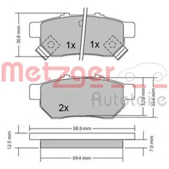 Jeu de 4 plaquettes de frein arrière METZGER 1170272