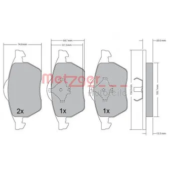 Jeu de 4 plaquettes de frein avant METZGER 1170278
