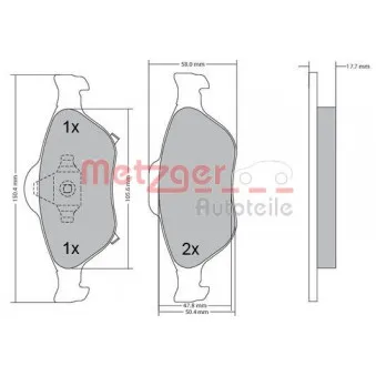 Jeu de 4 plaquettes de frein avant METZGER 1170287