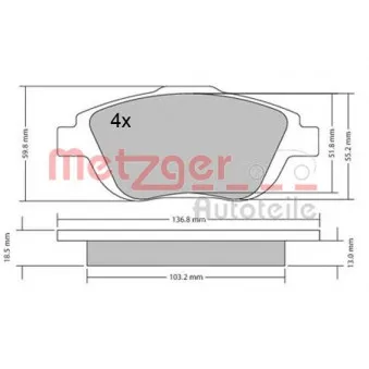 Jeu de 4 plaquettes de frein avant METZGER 1170326