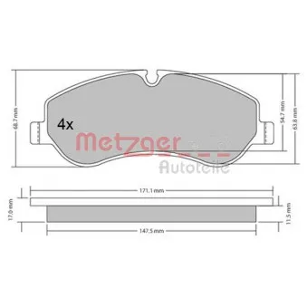 Jeu de 4 plaquettes de frein avant METZGER 1170349