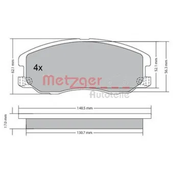 Jeu de 4 plaquettes de frein avant METZGER 1170358