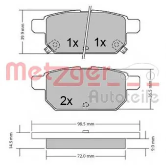 Jeu de 4 plaquettes de frein arrière METZGER 1170360