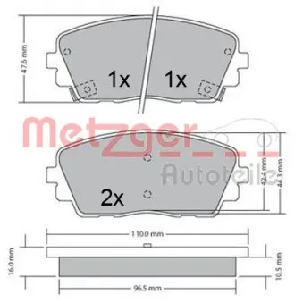 Jeu de 4 plaquettes de frein avant METZGER 1170361
