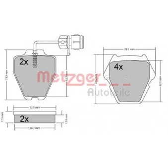 Jeu de 4 plaquettes de frein avant METZGER 1170364