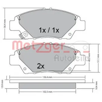 Jeu de 4 plaquettes de frein avant METZGER 1170367
