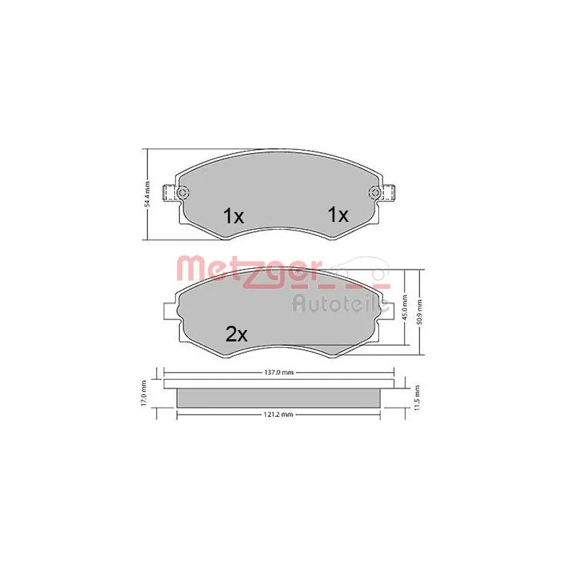 Jeu de 4 plaquettes de frein avant METZGER 1170394