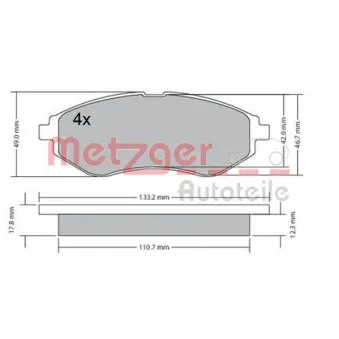 Jeu de 4 plaquettes de frein avant METZGER 1170404