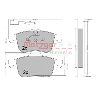 Jeu de 4 plaquettes de frein avant METZGER 1170424