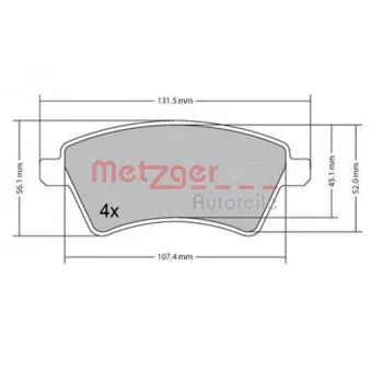 Jeu de 4 plaquettes de frein avant METZGER 1170442