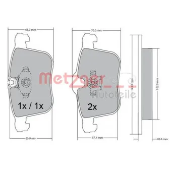 Jeu de 4 plaquettes de frein avant METZGER 1170481