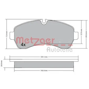 Jeu de 4 plaquettes de frein avant METZGER 1170521