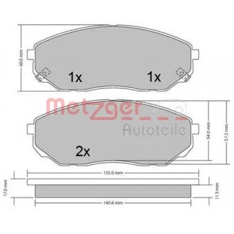 Jeu de 4 plaquettes de frein avant METZGER 1170539