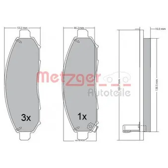 Jeu de 4 plaquettes de frein avant METZGER 1170541