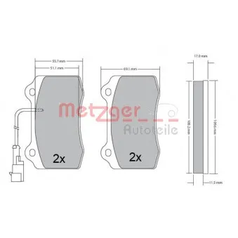 Jeu de 4 plaquettes de frein avant METZGER 1170551