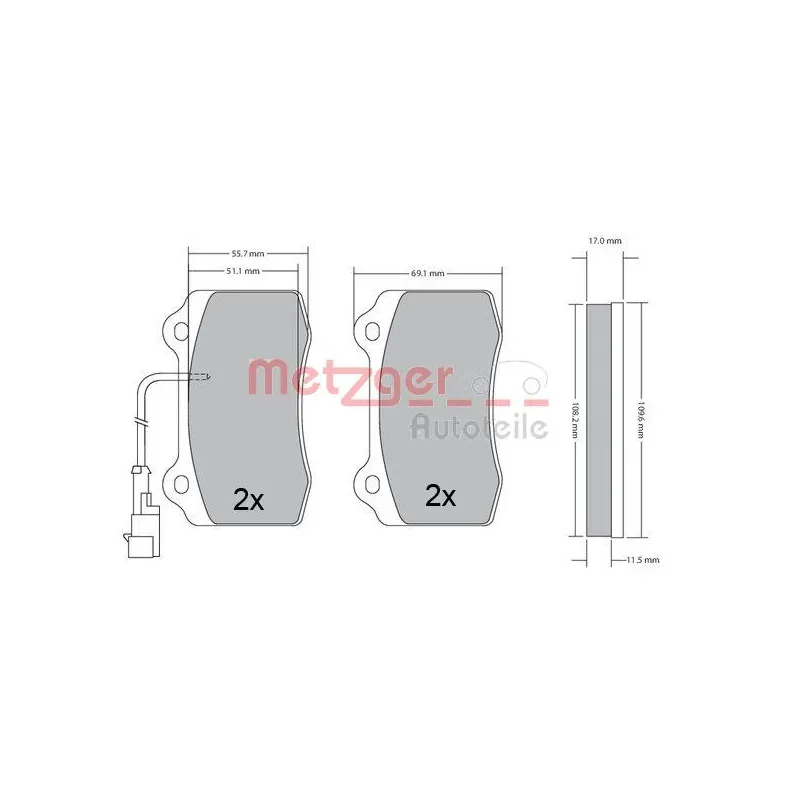 Jeu de 4 plaquettes de frein avant METZGER 1170551