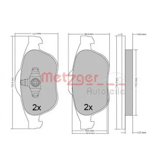 Jeu de 4 plaquettes de frein avant METZGER 1170556