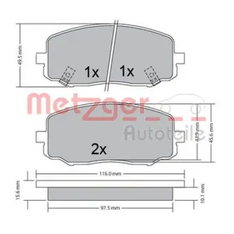 Jeu de 4 plaquettes de frein avant METZGER 1170588