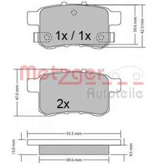 Jeu de 4 plaquettes de frein arrière METZGER 1170593