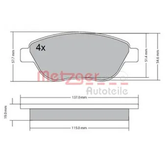 Jeu de 4 plaquettes de frein avant METZGER 1170614