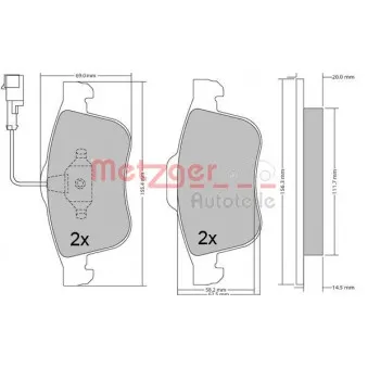 Jeu de 4 plaquettes de frein avant METZGER 1170636