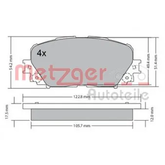 Jeu de 4 plaquettes de frein avant METZGER 1170639