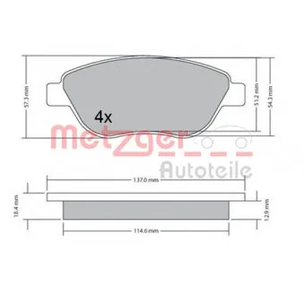 Jeu de 4 plaquettes de frein avant METZGER 1170651