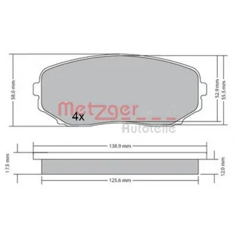 Jeu de 4 plaquettes de frein avant METZGER 1170654