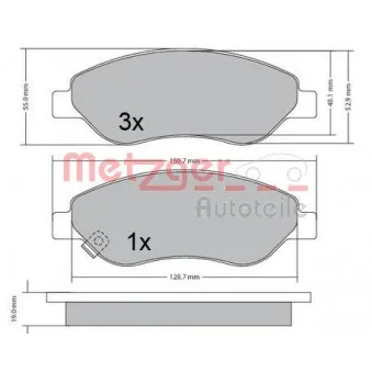 Jeu de 4 plaquettes de frein avant METZGER 1170655