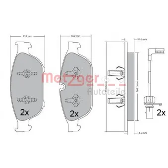 Jeu de 4 plaquettes de frein avant METZGER 1170657