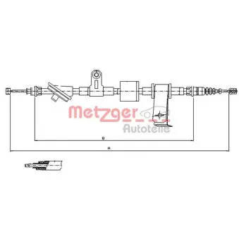 Tirette à câble, frein de stationnement arrière droit METZGER 12.0101