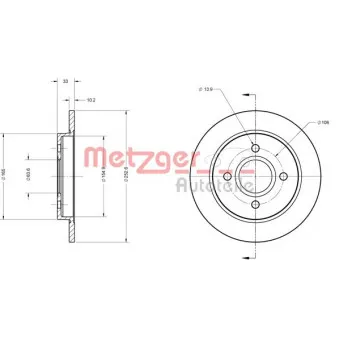 Jeu de 2 disques de frein arrière METZGER 6110020