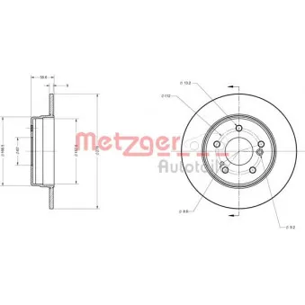 Jeu de 2 disques de frein arrière METZGER 6110039