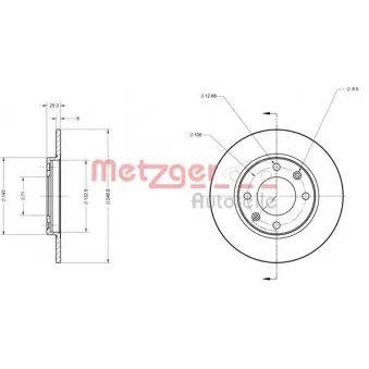 Jeu de 2 disques de frein arrière METZGER 6110048