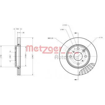 Jeu de 2 disques de frein avant METZGER 6110059