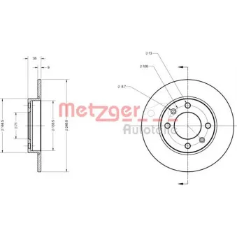 Jeu de 2 disques de frein arrière METZGER 6110094