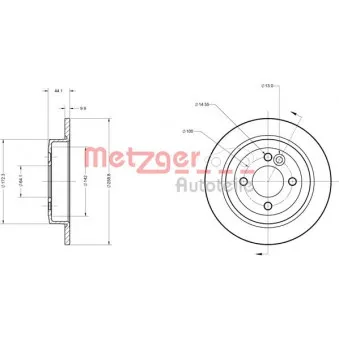 Jeu de 2 disques de frein arrière METZGER 6110105