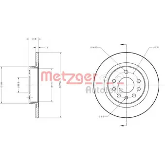 Jeu de 2 disques de frein arrière METZGER 6110119
