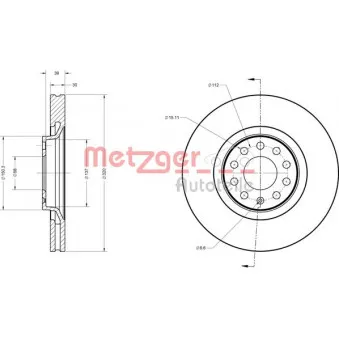 Jeu de 2 disques de frein avant METZGER 6110134