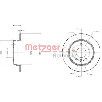Jeu de 2 disques de frein arrière METZGER 6110144