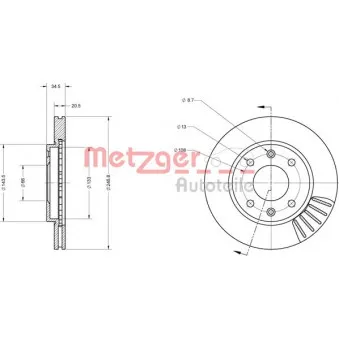 Jeu de 2 disques de frein avant METZGER 6110173